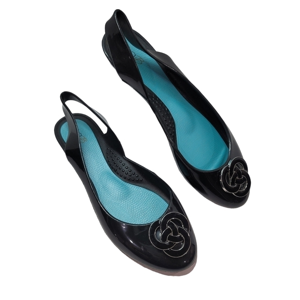 Oka B Black Round Toe Jelly Flats Size 8